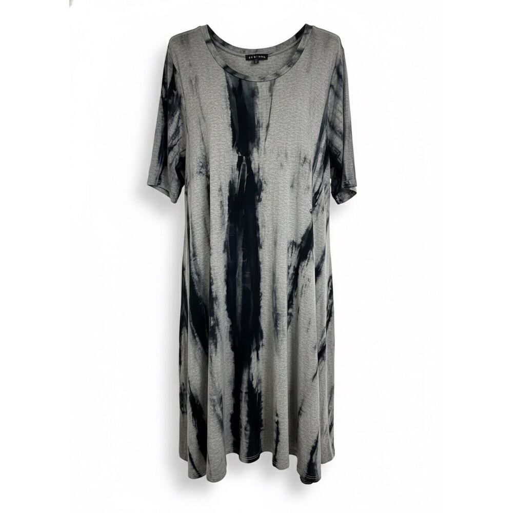 Poof New York Size XL Gray Black Tie Dye Short Sleeve Midi Dress